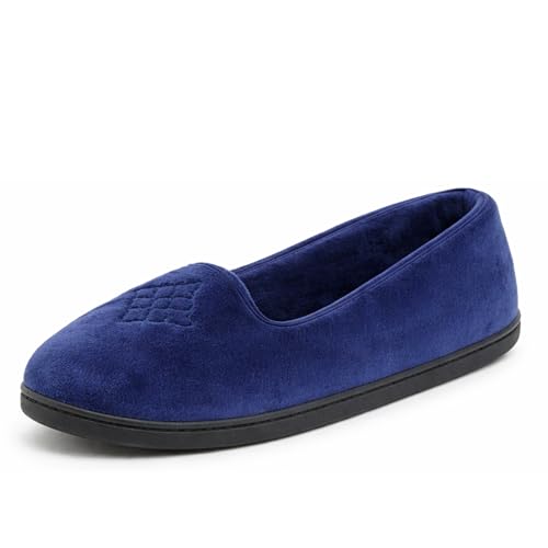 Dearfoams Women's Rebecca Lightweight Cozy Memory Foam Closed Back Slipper with Wide Widths, Peacoat, 9-10