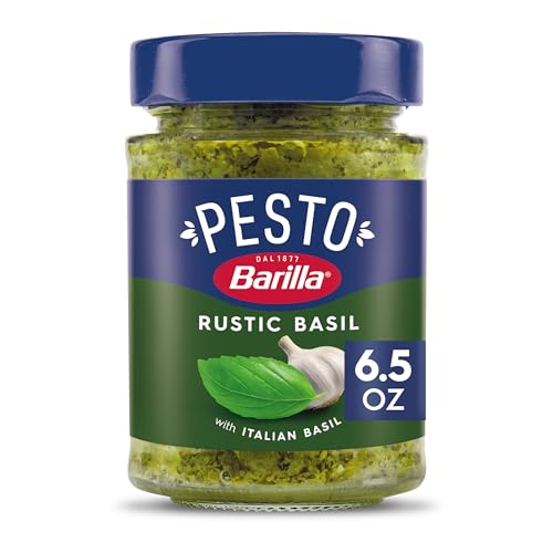 Barilla Rustic Basil Pesto Sauce Made with Italian Basil and Cheeses, 6.5 oz. Jar, Pasta Sauce and Spread