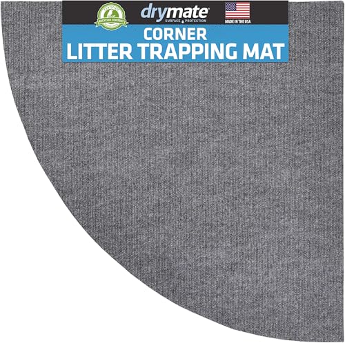 Drymate Corner Cat Litter Trapping Mat (Ridged Design), Traps Mess from Box, Protects Floors, Urine-Proof, Machine Washable, Soft on Kitty Paws, Absorbent, Waterproof (USA Made, Recycled Content)