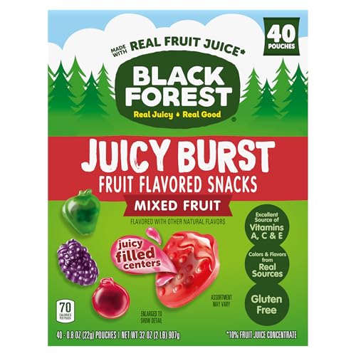 Black Forest, Juicy Burst, Fruit Flavored Snacks, Mixed Fruit Flavors, A Juicy Burst of Natural Flavors, Made with Real Fruit Juice, 0.8 oz 40 ct