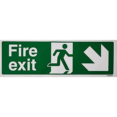 V Safety Fire Exit Arrow Down Right Sign - 300mm x 100mm - Self Adhesive Vinyl
