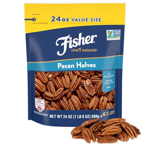 Fisher Chef's Naturals Pecan Halves 24 oz Resealable Bag, Unsalted Raw Nuts for Cooking, Baking & Snacking, Healthy Snacks for Adults, Vegan Protein, Keto Snack, Gluten Free Raw Pecans Halves