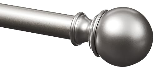 Amazon Basics Adjustable Curtain Rods for Windows, Round Finials, 1-Inch Rod, 36" to 72", Nickel, Pack of 1Sh