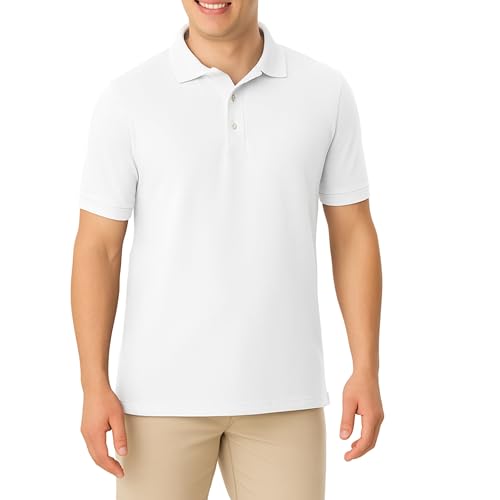 French Toast Mens Short Sleeve Pique T-shirt Polo, White, Large US