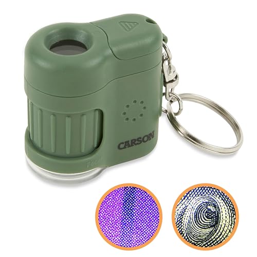 Carson MicroMini 20x LED Lighted Pocket Microscope with Built-in UV and LED Flashlight, Green (MM-280G), Large