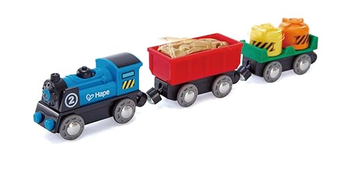 🔥 STARKER PREIS (-51%) Hape Eisenbahn Güterzug - aus Holz, mit Batterieantrieb, Zubehör für Eisenbahnwelt & Holzschienen, Magnet-Zugset für Holzeisenbahnen, für Kinder ab 3 Jahren