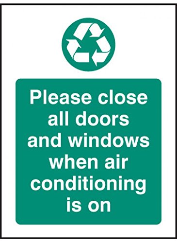 Caledonia Signs 16628A "Please Close All Doors and Windows When Air Conditioning is on" Sign, Rigid Plastic, 100 mm x 75 mm