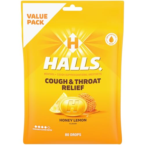 �️HALLS Relief Honey Lemon Cough Drops, Economy Pack, 80 Drops