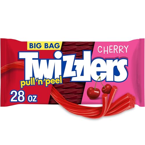 TWIZZLERS PULL 'N' PEEL Cherry Flavored Licorice Style, Chewy Candy Big Bag, 28 oz