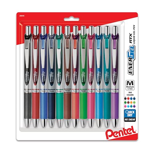 Pentel EnerGel RTX Retractable Liquid Gel Pen Assorted 12 Pack