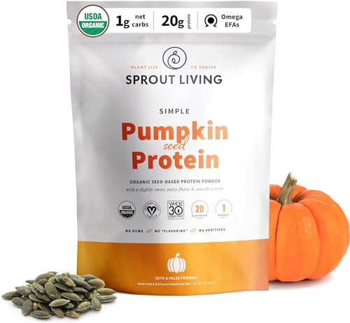 Sprout Living Organic Pumpkin Seed Protein Powder, Unflavored, 20 Grams of Plant Based Protein Powder Without Artificial Sweeteners, Non Dairy, Non-GMO, Vegan, Gluten Free (1 Pound, 15 Servings)