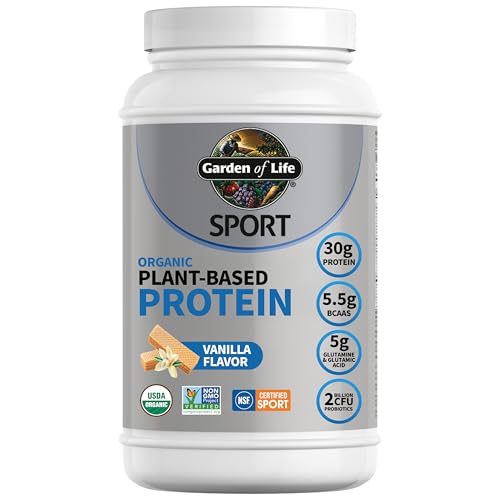 Garden of Life Sport Organic Vegan Protein Powder, Vanilla Flavor, 30g Plant-Based Protein with Probiotics for Digestive Health, Immune Support and Muscle Recovery, 19 Servings