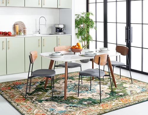 SAFAVIEH Monaco Collection Area Rug - 8' x 10', Forest Green & Light Blue, Boho Medallion Distressed Design, Non-Shedding & Easy Care, Ideal for High Traffic Areas in Living Room, Bedroom (MNC243F)