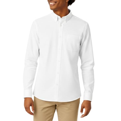 French Toast Men's Expandable Collar Long Sleeve Button Up Shirt, White, Small