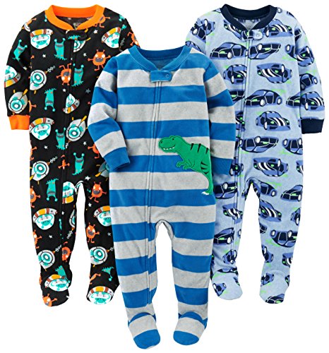 Simple Joys Baby Boy's 3-pack Footed Pajmas Sleepwear, Racer Cars/Space/Dino, 24 months