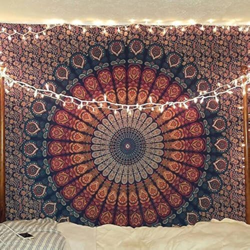 Bless International Indian hippie Bohemian Psychedelic Peacock Mandala Wall hanging Bedding Tapestry (Golden Blue, Twin(54x72Inches)(140x185cms)): Buy Online at Best Price in UAE