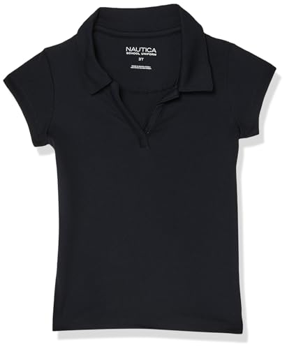Nautica Girls' School Uniform Short Sleeve Performance Polo, Navy, X-Large(16)