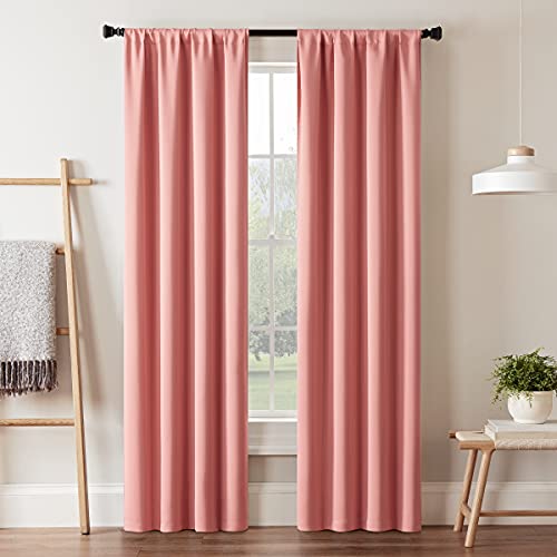 ECLIPSE Blackout Curtains for Bedroom-Darrell 37" x 84" Insulated Darkening Single Panel Rod Pocket Window Treatment Living Room, Coral