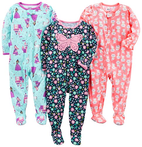 Simple Joys by Carter's Pacote com 3 pijamas de jérsei de poliéster com ajuste solto para bebês e crianças, Borboleta/fa...