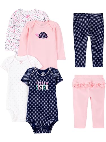 Simple Joys by Carter's Conjunto de 6 peças para bebês meninas (manga curta e comprida) e calça, Multicolorido/pontos/fl...