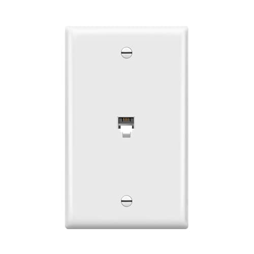 ENERLITES RJ11 Telephone Jack Wall Plate by 1-Gang, Standard Size, White, 6-Position 4-Conductor, Single Port 2-Line Support 6611-W, White