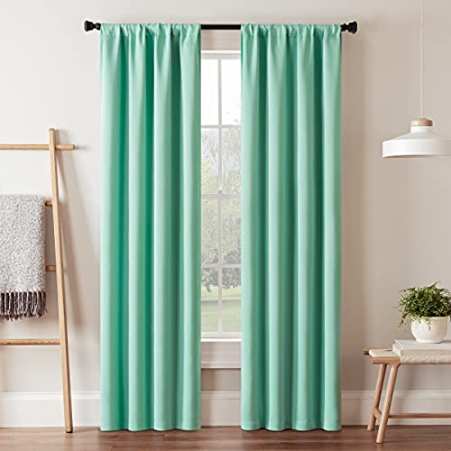 Eclipse Blackout Curtains for Bedroom-Darrell 37" x 84" Insulated Darkening Single Panel Rod Pocket Window Treatment Living Room, Mint (16205037084MNT)