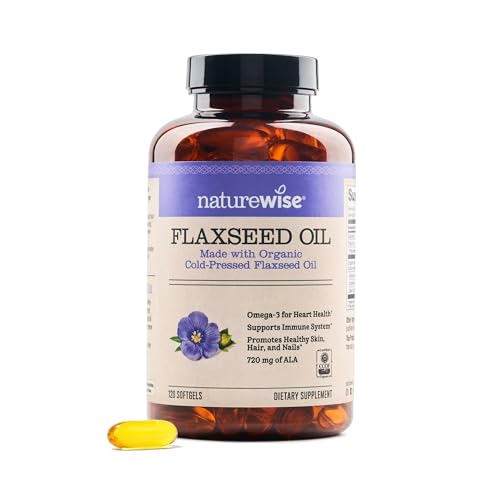 NatureWise Flaxseed Oil 1200 mg, Fish Free Omega 3 6 9 with 720mg ALA, Dietary Supplement for Heart Health Support - Organic, Cold Pressed, Non-GMO - 120 Softgels[4-Month Supply]