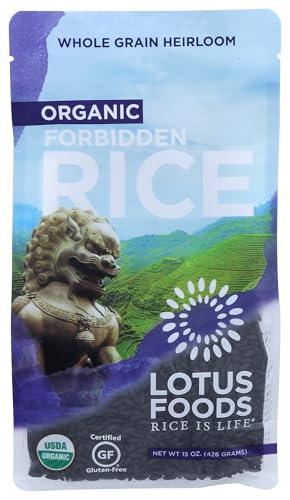 Lotus Foods Organic Forbidden Rice - Black Rice Organic, Purple Rice, Black Rice Bulk, Gluten Free Heirloom Rice, Whole Grain, Non GMO, Vegan - 15 Oz Bag (Pack of 1)