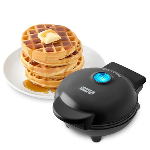DASH Mini Waffle Maker - 4” Waffle Mold, Nonstick Waffle Iron with Quick Heat-Up, Nonstick Surface - Perfect Mini Waffle Maker for Kids and Families, Just Add Batter (Black)