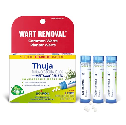 Boiron Thuja Occidentalis 30C Wart Removal Homeopathic Medicine for Painless Removal of Warts from Plantar (Feet), Hands, and Other Bodily Warts - 3 Count (240 Pellets)
