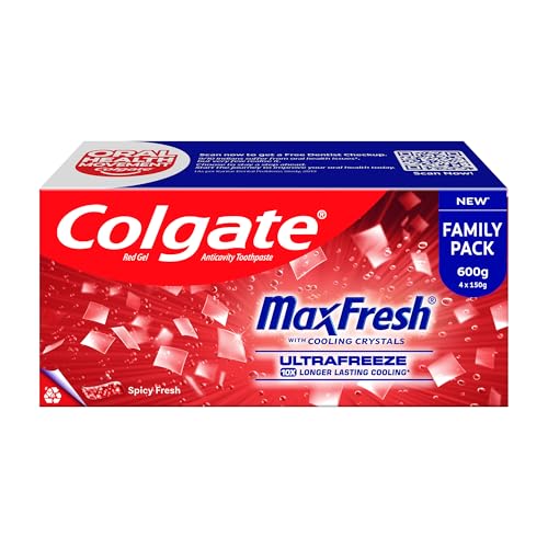 MaxFresh Toothpaste, Spicy Fresh Red Gel paste with Menthol for Super Fresh Breath, 600gm, Saver Pack