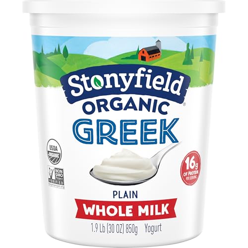 Stonyfield Organic Greek Whole Milk Yogurt, Plain, High in Protein (16g), Multiserving Snack & Cooking Substitute, 30 Oz
