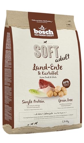 (-37%) bosch HPC SOFT Land-Ente & Kartoffel | halbfeuchtes Hundefutter für ausgewachsene Hunde aller Rassen | Single Protein | grain-free | 1 x 2.5 kg