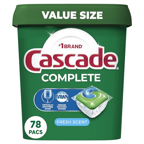 Cascade Complete Dishwasher Pods - Fresh Scent ActionPacs, Dishwasher Detergent, Dishwasher Soap, Detergent Pods, 78 Count