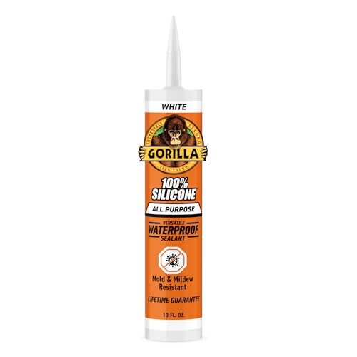 Gorilla Waterproof Caulk & Seal Silicone Sealant, 10oz Cartridge (Pack of 1) - White Caulking Sealant for Kitchen, Window, Bath, Marine, Door and More