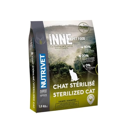 🔥 STARKER PREIS (-35%) NUTRIVET - INNE Chat - Katze - Getreidefreies Futter - Sterilisierte oder übergewichtige Katze - Huhn - 80% Inhaltsstoffe tierischen Ursprungs - 1,5kg