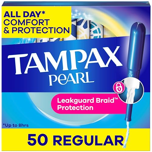 Tampax Pearl Tampons, with LeakGuard Braid, Regular Absorbency, Unscented, 50 Count