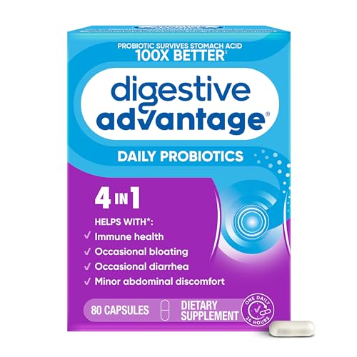 Digestive Advantage Probiotics for Digestive Health, Daily Probiotics for Women & Men, Supports Gut Health, Occasional Bloating & Diarrhea, Minor Abdominal Discomfort, & Immune Support, 80ct Capsules