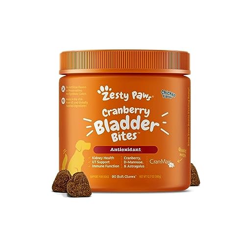 Zesty Paws Cranberry Supplement for Dogs - Bladder Control for Dogs - Urinary Tract Support - Cranberry Chews - Immune & Gut Support - Chicken - 90 Count
