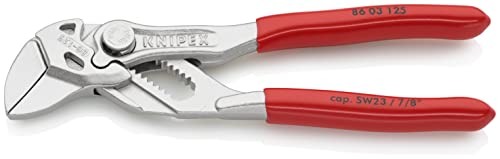 KNIPEX Mini Pliers Wrench Pliers and a Wrench in a Single Tool Self-Service Card Chrome-Plated with Plastic Coating 125 mm, 86 03 125 SB