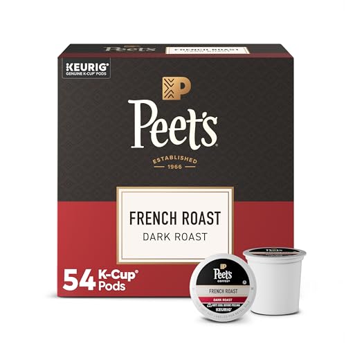 Peet's Coffee, Dark Roast Keurig K-Cup Pods - French Roast 54 Count (1 Box of 54 K-Cup Pods)
