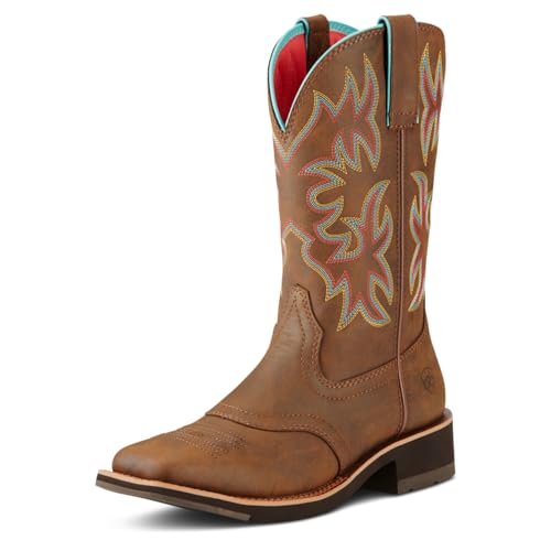ARIAT womens Ariat Delilah Leather Western Boots Women s Comfortable Cowgirl Boot, Brown, 7.5 US