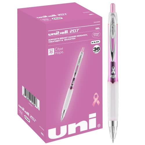 uniball 207 Pink Ribbon Retractable Gel Pens, Medium Point (0.7mm), Black, 36 Pack