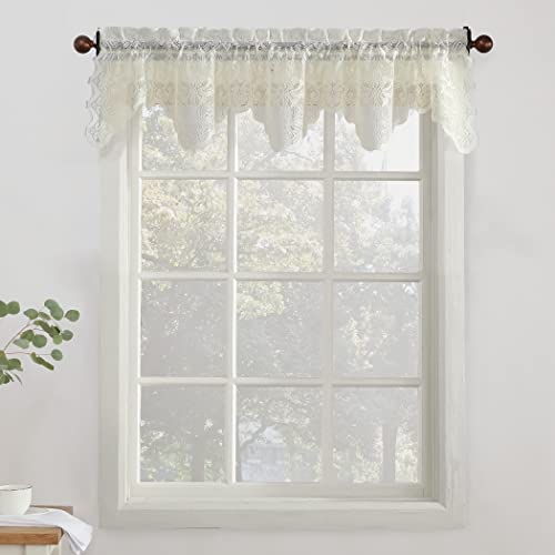 No. 918 Alison Floral Lace Sheer Curtain Valance, 58" x 14", Ivory Off White: Valances