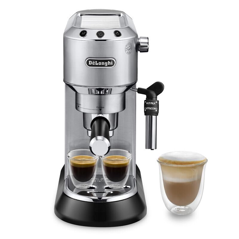 (-31%) De'Longhi Dedica Style EC 685.M – Espresso Siebträgermaschine, Espressomaschine mit professionellem Milchaufschäumer, nur 15 cm breit, für Kaffeepulver oder ESE Pads, 1 l Wassertank, silber