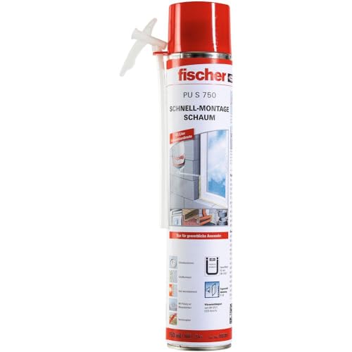 (-29%) fischer Schnell-Montageschaum PU S 750, Bauschaum für Verfüllung, Dämmung & Isolierung, PU-Schaum inkl. Adapter für sofortigen Einsatz, 750 ml