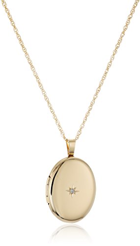 Amazon Essentials 14k Gold-Filled Polished Oval Pendant with Genuine 0.01 cttw Diamond Locket Necklace, 18" (previously Amazon Collection)