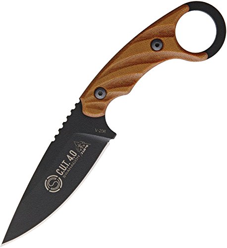 Tops Knives Cut 4.0 Full Tang Fixed Blade-Black Traction Coating Blade Finish-Black Kydex Sheath w/Beta Loop (Tan Canvas Micarta Handle)