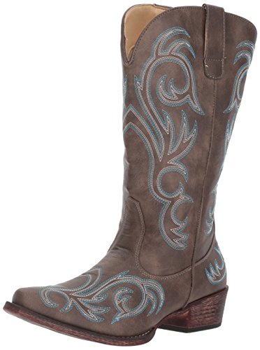 ROPER Womens Riley Embroidered Snip Toe Casual Boots Mid Calf Low Heel 1-2" - Brown - Size 9 B