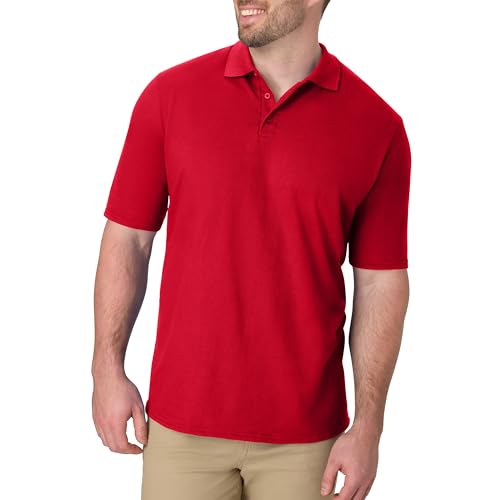 Hanes Mens Pique Short Sleeve Polo Shirt, Three-button Midweight For, Deep Red, Medium US